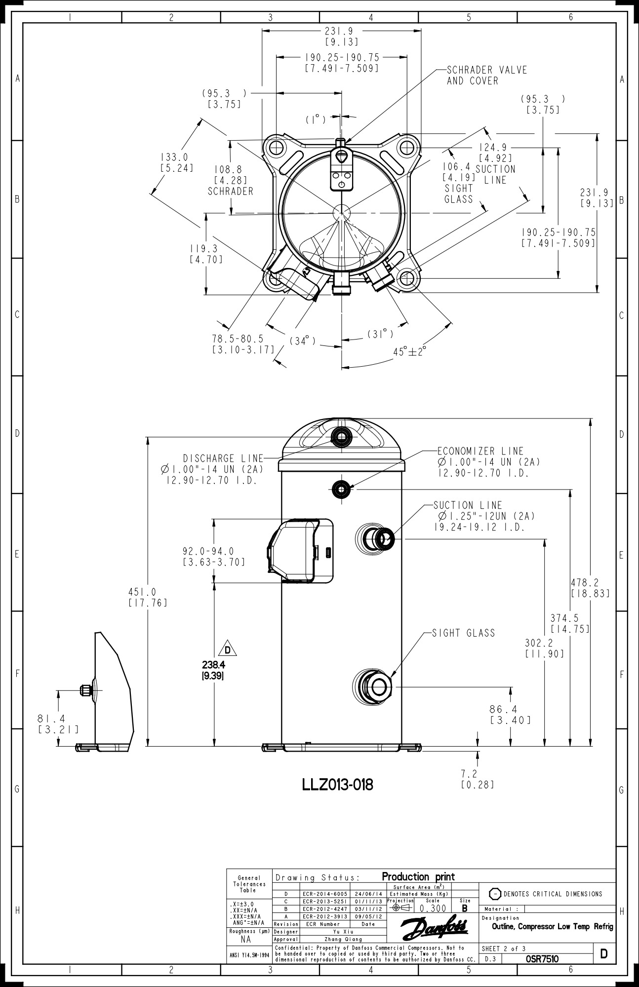 LLZ018T4LQ9A Scollkompressor 3~380V 121L9539